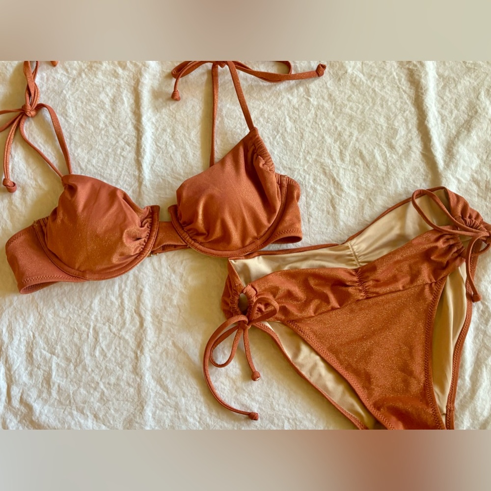 Women’s Orange Victoria Secret String 2piece Swimsuit 34C